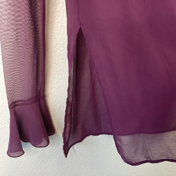 Zara sheer purple long sleeve blouse with ruffle detail size S - Picture 5 of 7